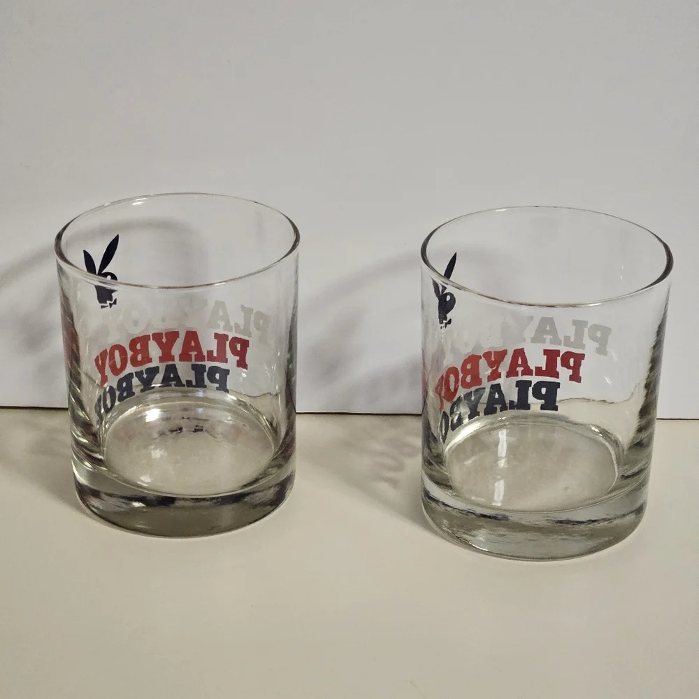 Set of Vintage Red White & Blue Lowball Glasses